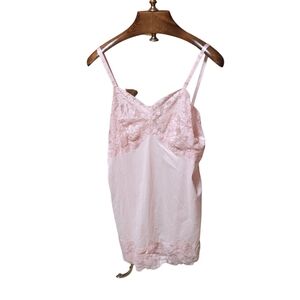 Vintage Womens Sears Nightgown Slip Dress Chemise Pink Lace Size 44
